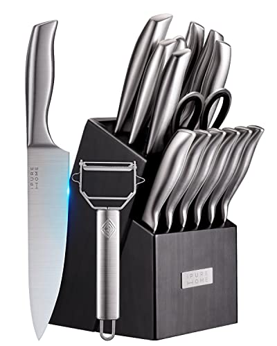 ipurehome Knife Set Damascus Pattern Kitchen Knife Set, Professional 5 Pcs  High Carbon German Stainless Steel Knife Set with Non-slip Wood Handles